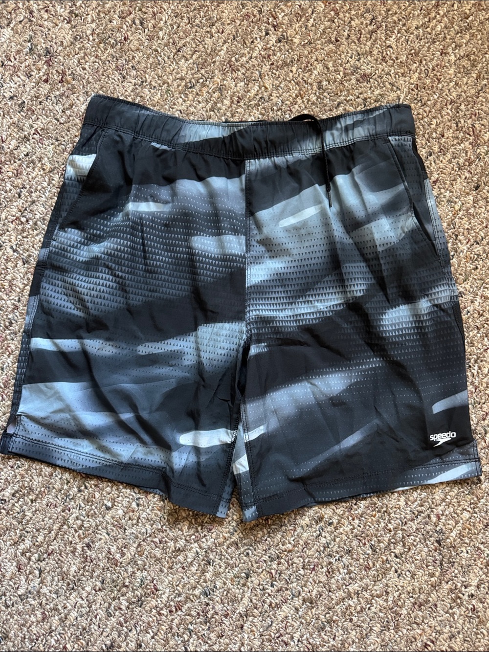 Speedo Black & Gray Abstract Swim Trunks